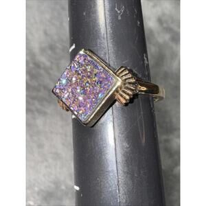 Sterling Silver Multi-Color Druzy Quartz 7/16" Square Ring Size 10